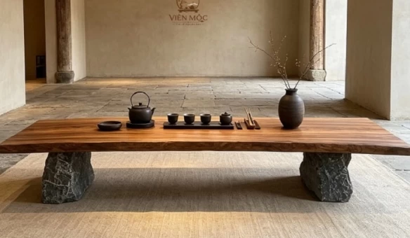 Bàn trà gỗ lũa chân đá