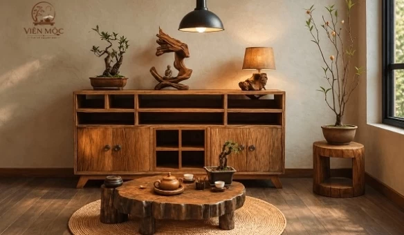 Bàn trà bệt gỗ lũa dạng tròn 