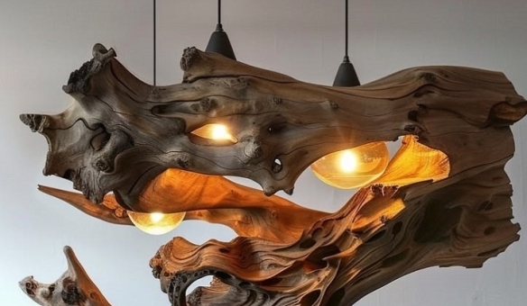 đèn decor gỗ lũa