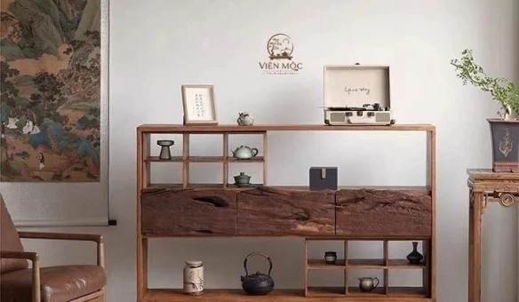 Tủ trà đạo gỗ lũa dáng thấp