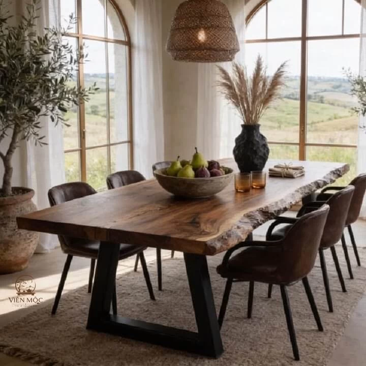 bàn ăn gỗ lũa 6 người ngồi 