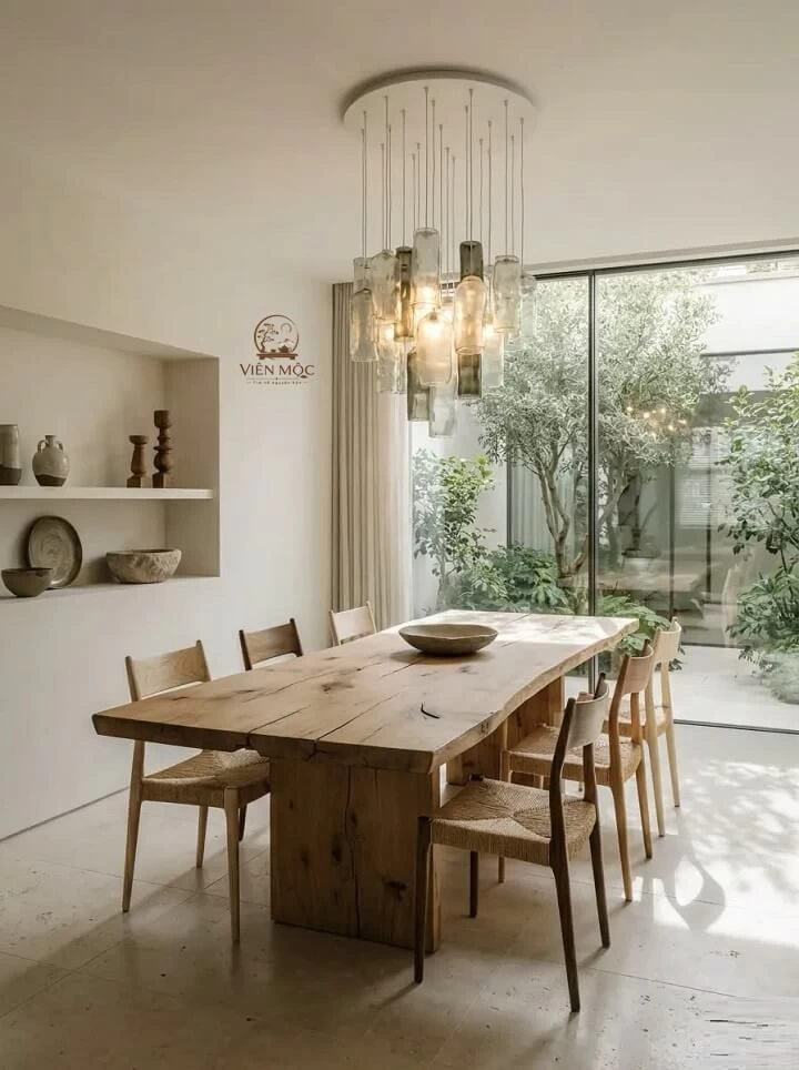 bàn ăn gỗ lũa 6 người ngồi 