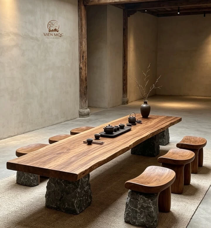 Bàn trà gỗ lũa chân đá
