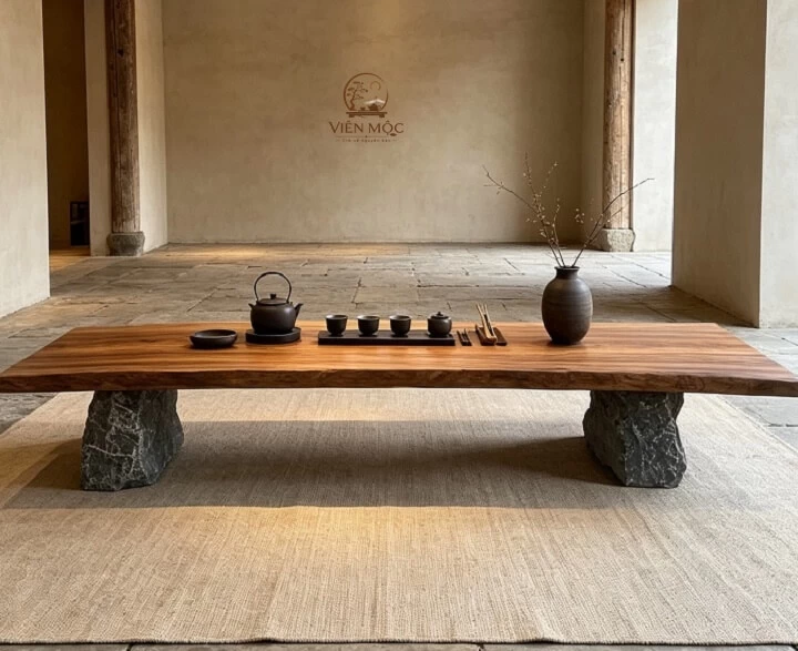 Bàn trà gỗ lũa chân đá
