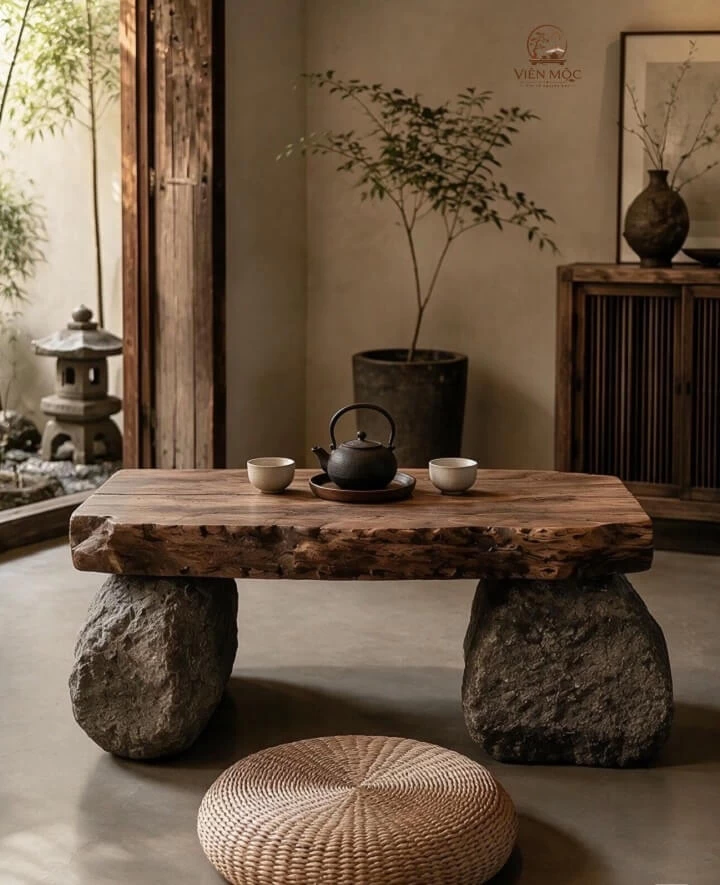 Bàn trà gỗ lũa chân đá