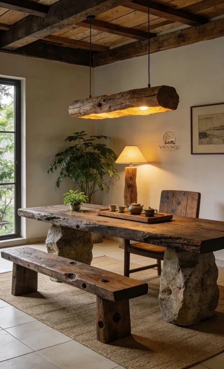 Bàn trà gỗ lũa chân đá