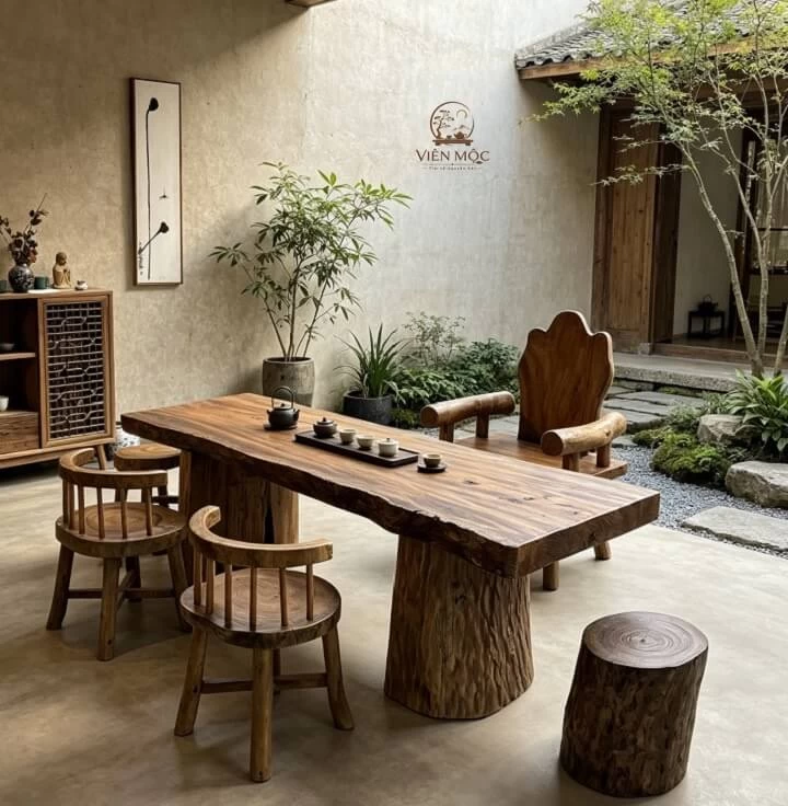 Bàn trà gỗ lũa chân đá