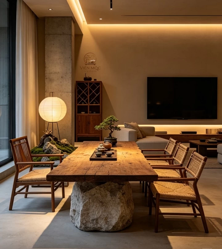 Bàn trà gỗ lũa chân đá