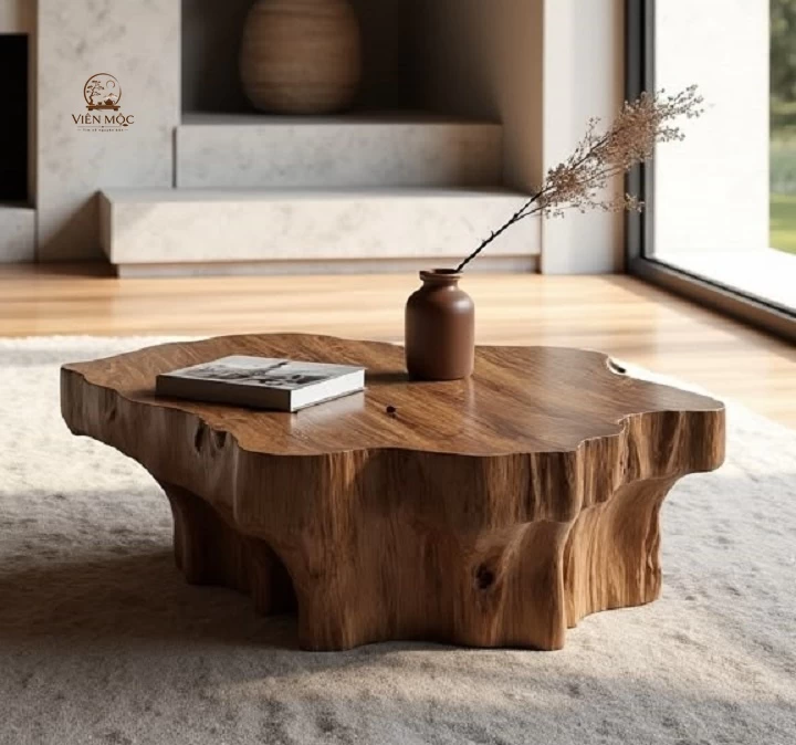 Bàn trà bệt gỗ lũa dạng tròn 