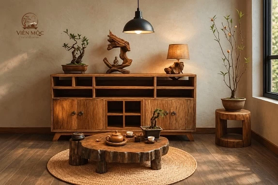 Bàn trà bệt gỗ lũa dạng tròn 