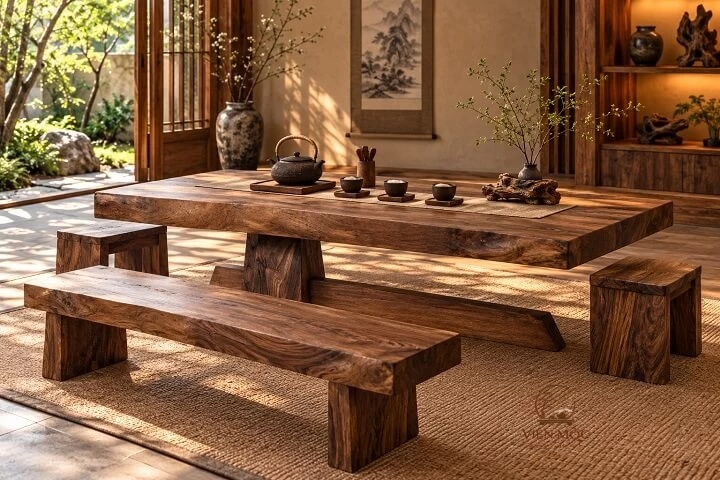 Bàn trà đạo gỗ lũa hình chữ nhật 