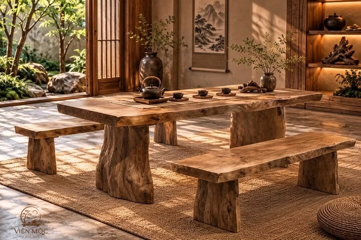 Bàn trà đạo gỗ lũa hình chữ nhật 