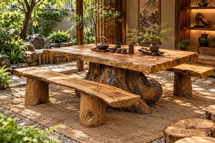 Bàn trà đạo gỗ lũa hình chữ nhật 