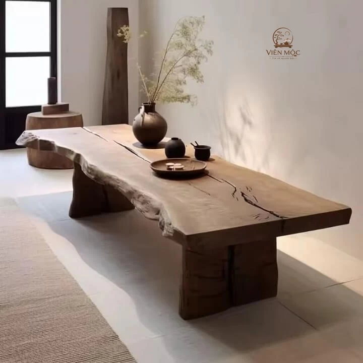 bàn trà gỗ lũa nguyên khối