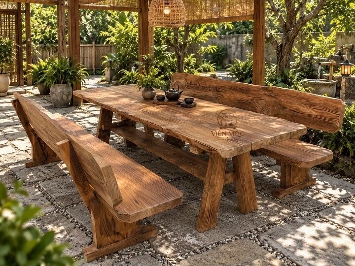 Bàn trà đạo ngồi sân vườn