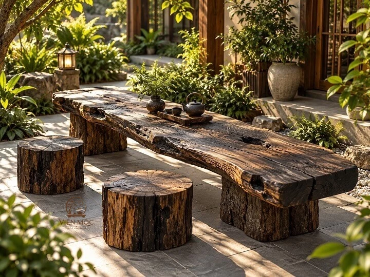 Bàn trà đạo ngồi sân vườn