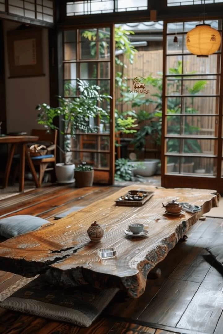 bàn trà đạo phong cách Wabi Sabi