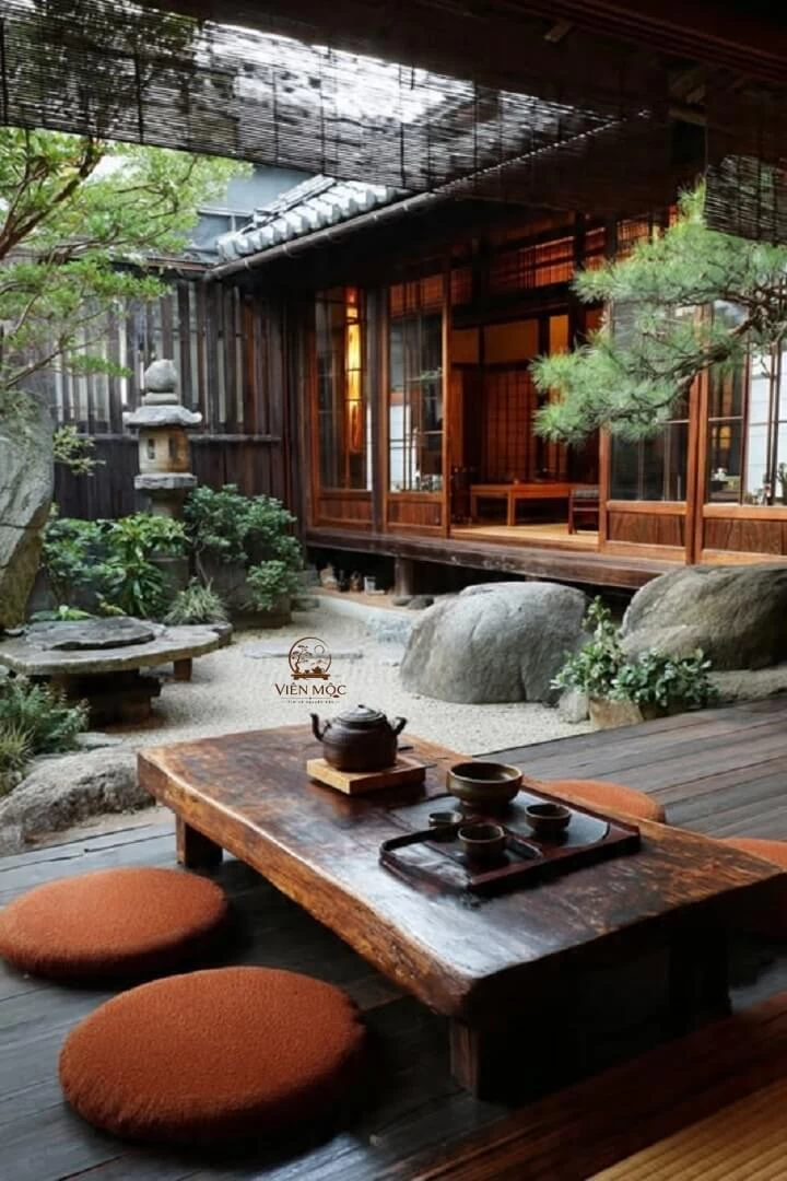 bàn trà đạo phong cách Wabi Sabi