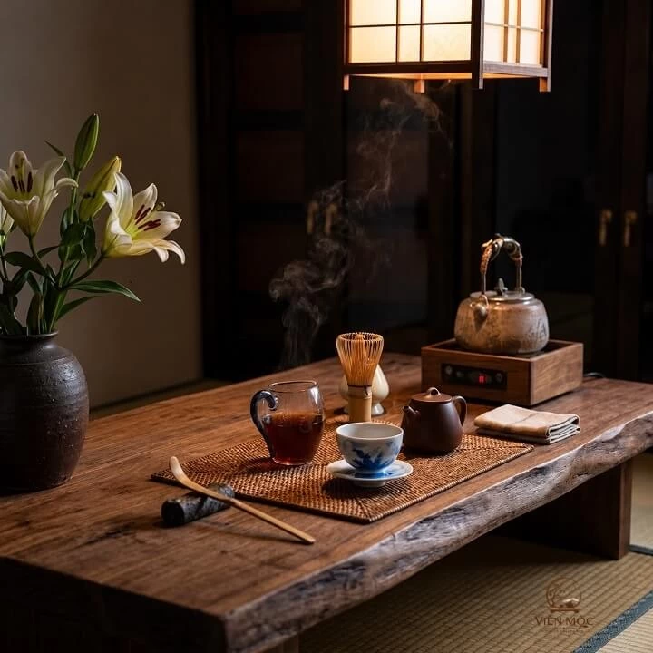 bàn trà đạo phong cách Wabi Sabi
