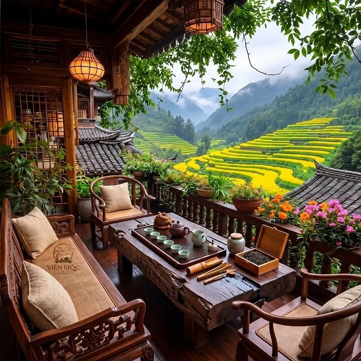 bàn trà đạo phong cách Wabi Sabi