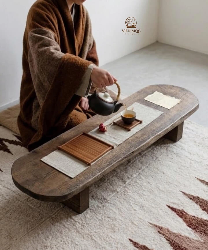 bàn trà đạo phong cách Wabi Sabi