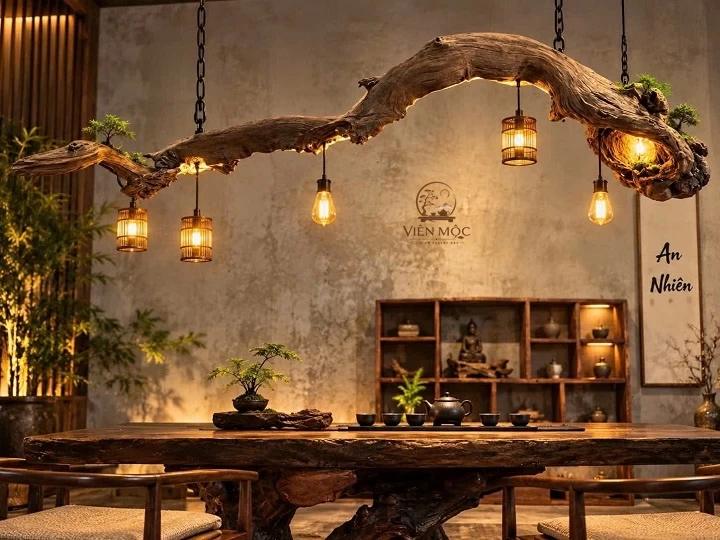 đèn decor gỗ lũa
