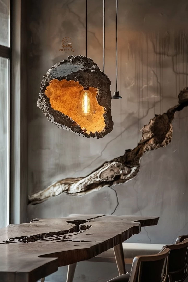 đèn decor gỗ lũa