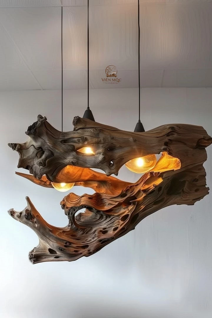 đèn decor gỗ lũa