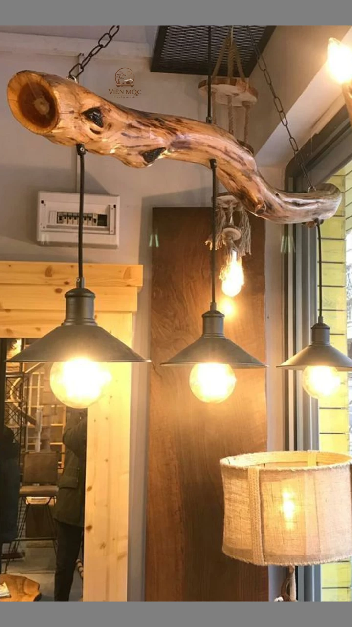 đèn decor gỗ lũa