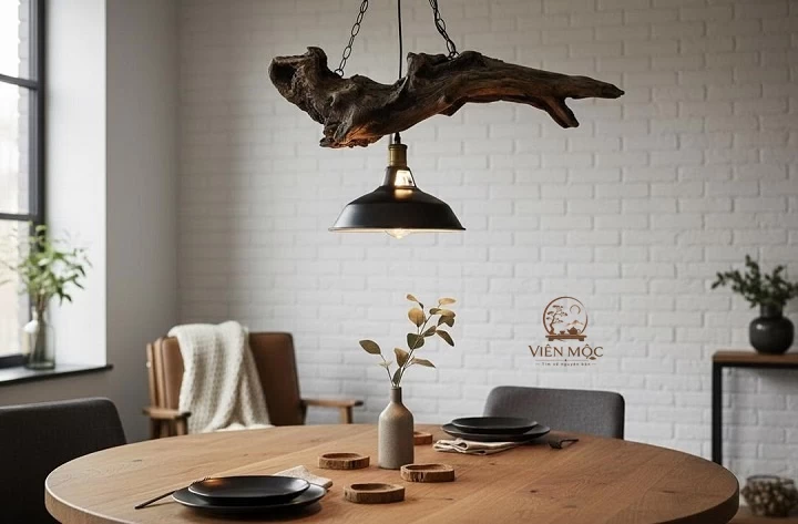 đèn decor gỗ lũa