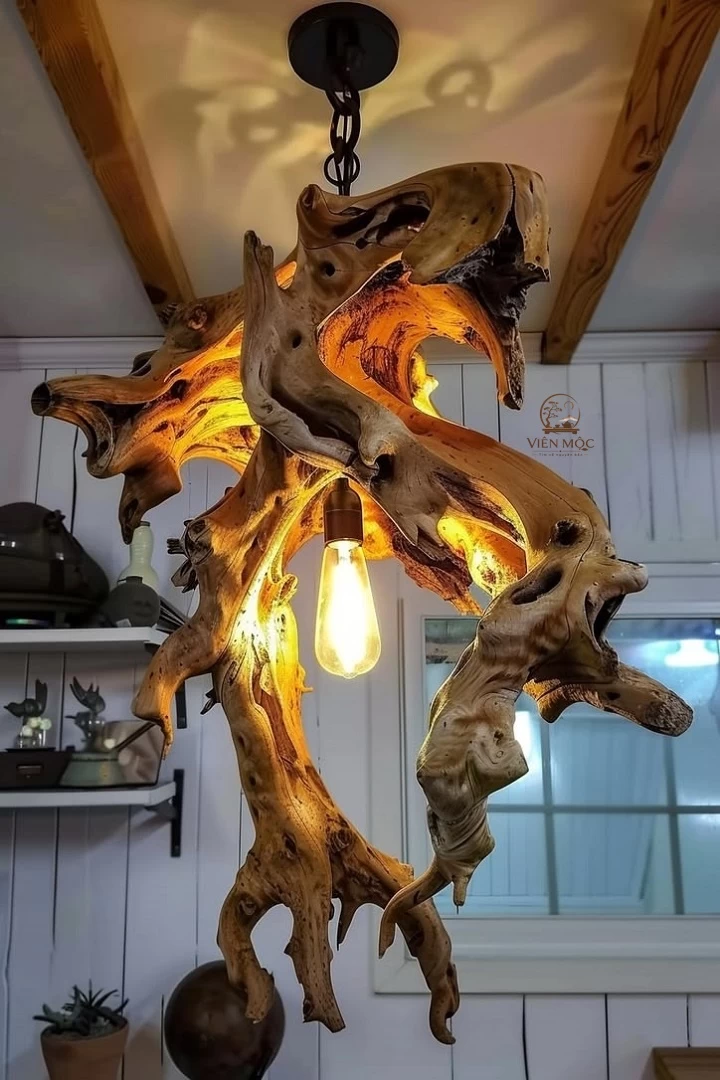 đèn decor gỗ lũa