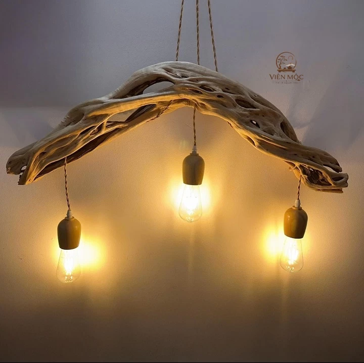 đèn decor gỗ lũa