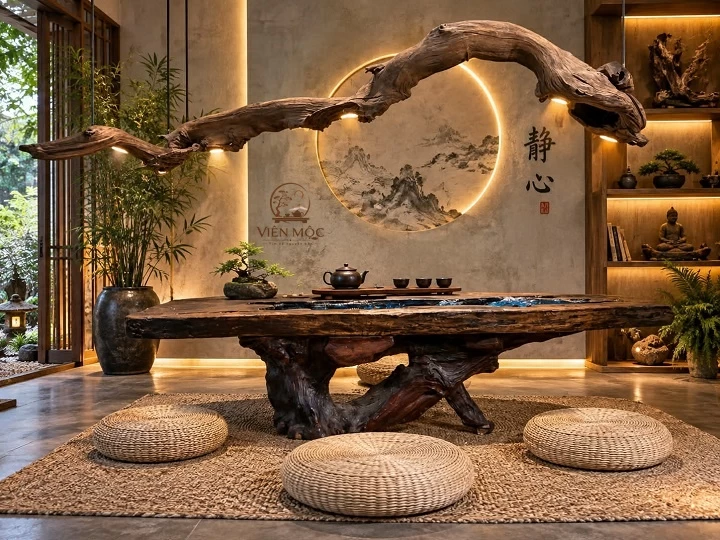 đèn decor gỗ lũa