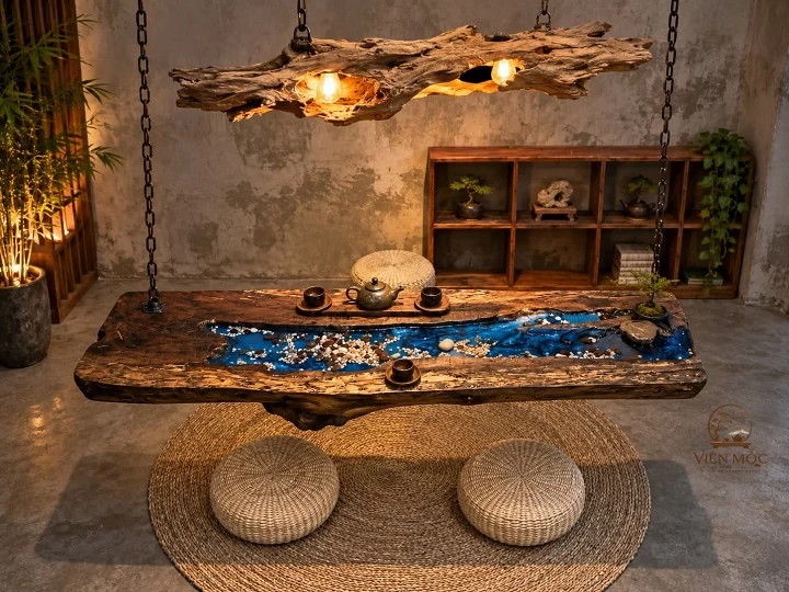 đèn decor gỗ lũa