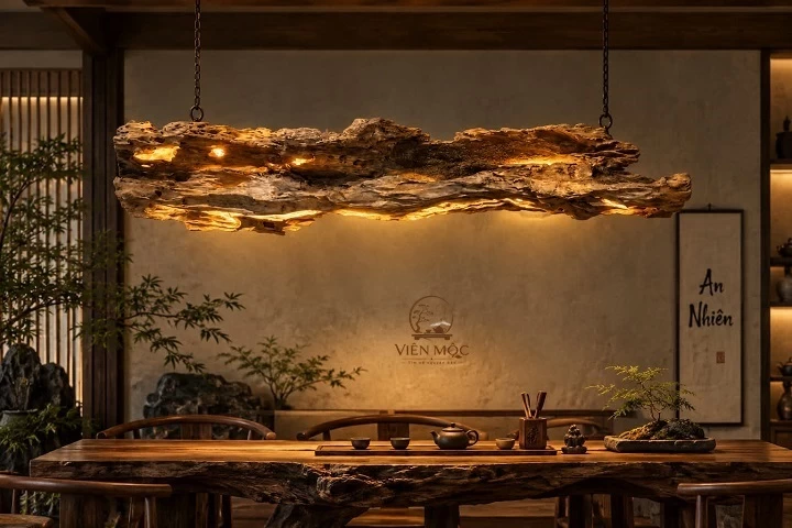 đèn decor gỗ lũa