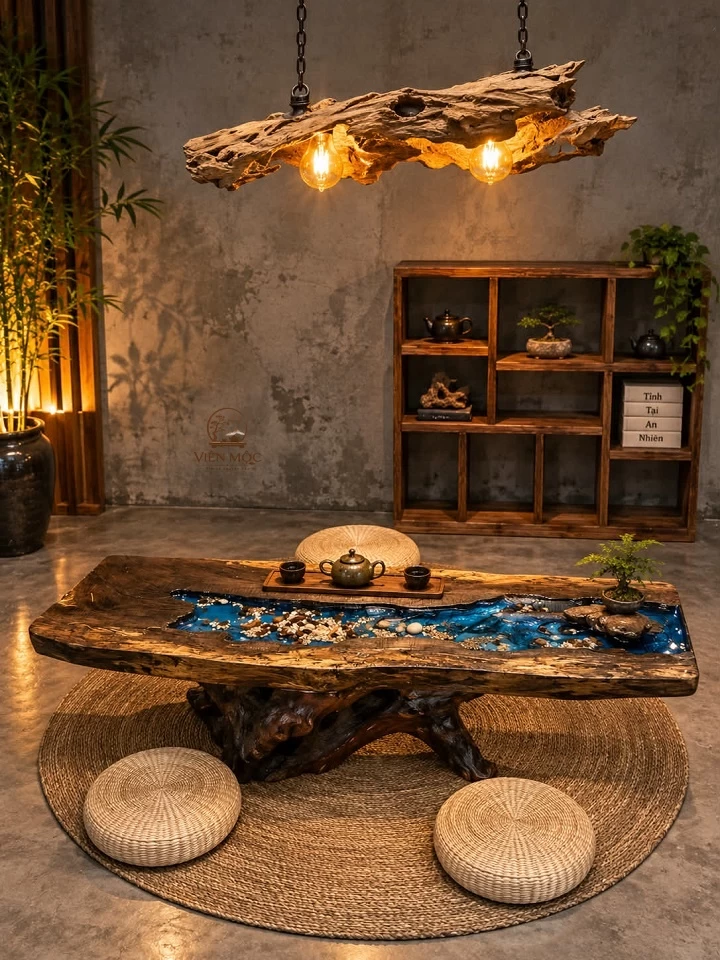 đèn decor gỗ lũa