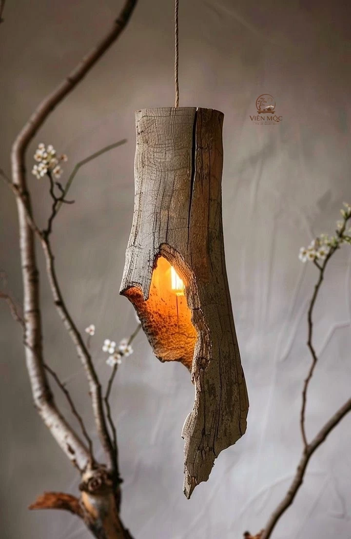 đèn decor gỗ lũa