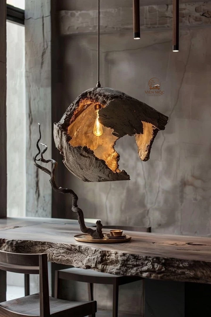 đèn decor gỗ lũa
