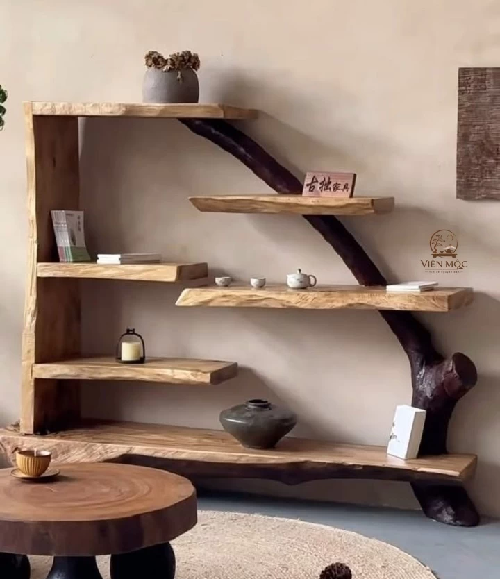 Kệ đa tầng gỗ lũa