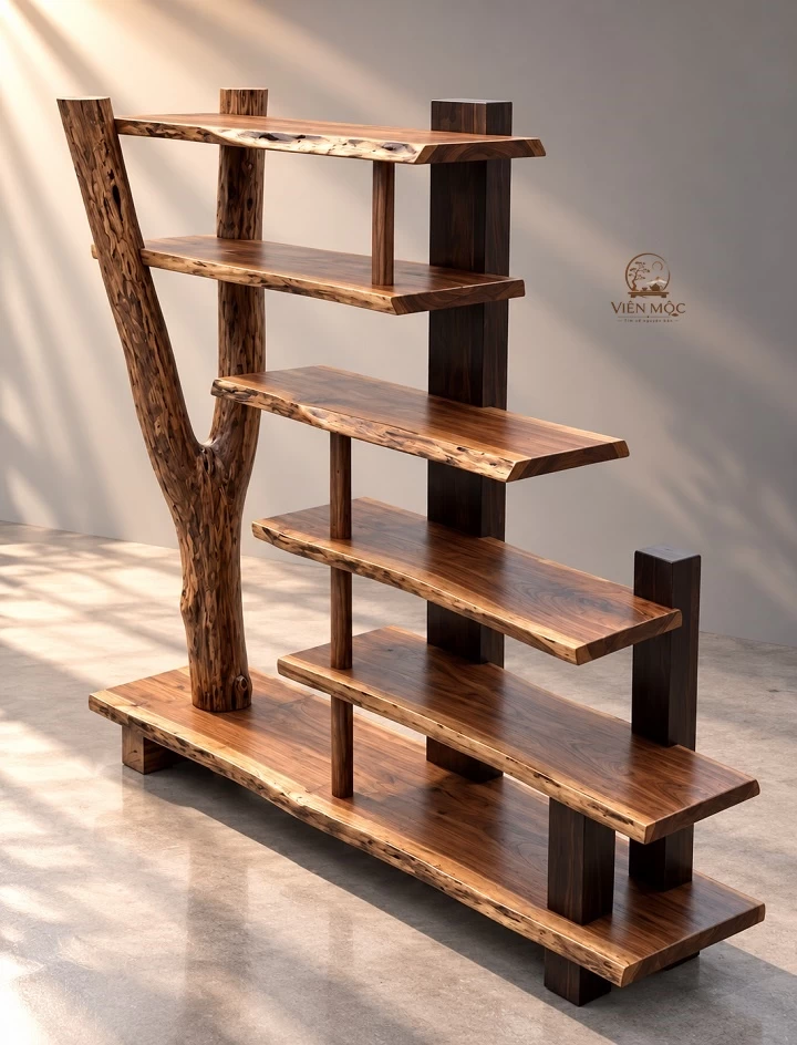 Kệ đa tầng gỗ lũa
