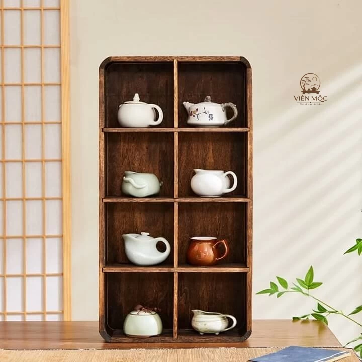  Kệ trưng bày ấm chén trà đạo gỗ lũa