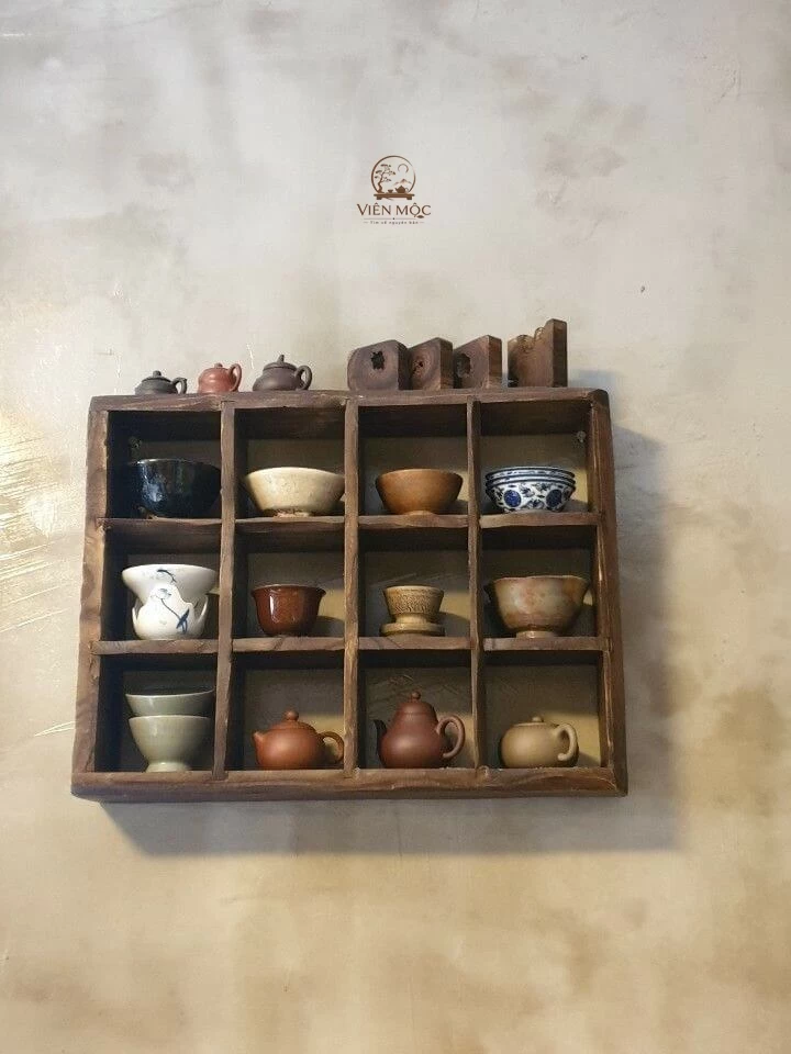  Kệ trưng bày ấm chén trà đạo gỗ lũa
