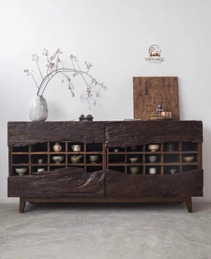 Tủ gỗ lũa phong cách wabi sabi 