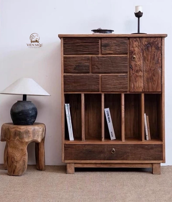 Tủ gỗ lũa phong cách wabi sabi 