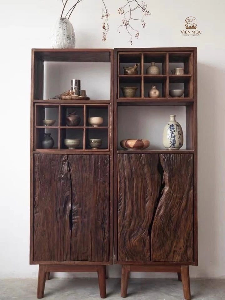 Tủ gỗ lũa phong cách wabi sabi 