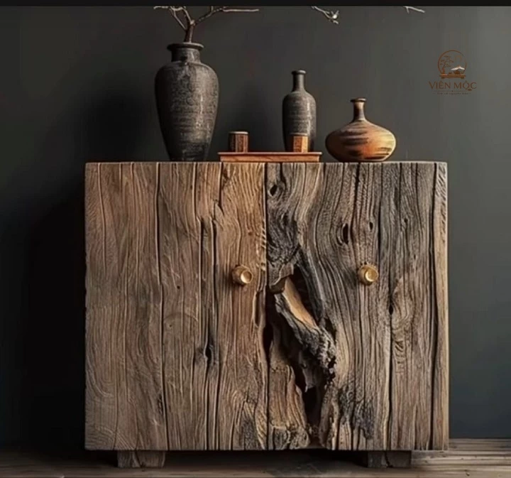 Tủ gỗ lũa phong cách wabi sabi 
