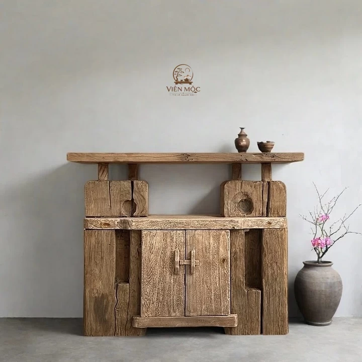 Tủ gỗ lũa phong cách wabi sabi 