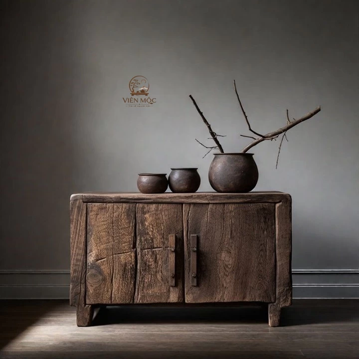 Tủ gỗ lũa phong cách wabi sabi 