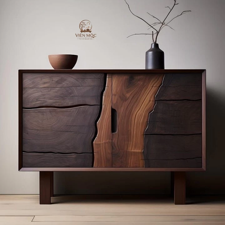 Tủ gỗ lũa phong cách wabi sabi 