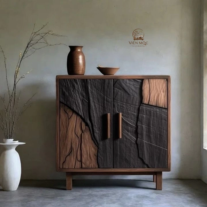 Tủ gỗ lũa phong cách wabi sabi 